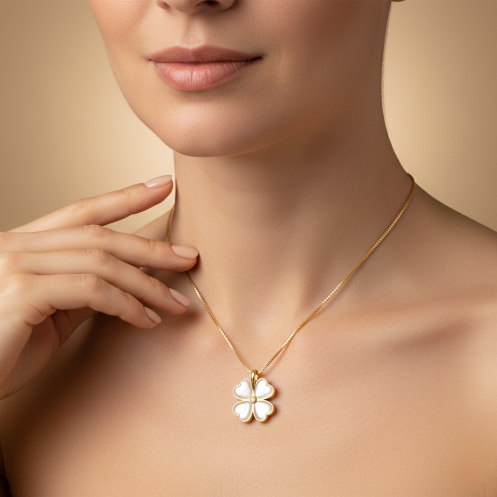 The Enlightened Soul - Golden Pearl Clover Necklace