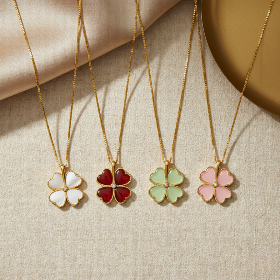 The Enlightened Soul - Golden Pearl Clover Necklace