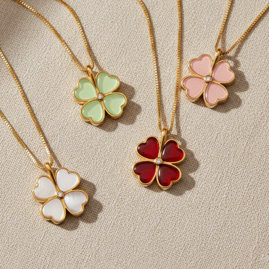 The Enlightened Soul - Golden Pearl Clover Necklace