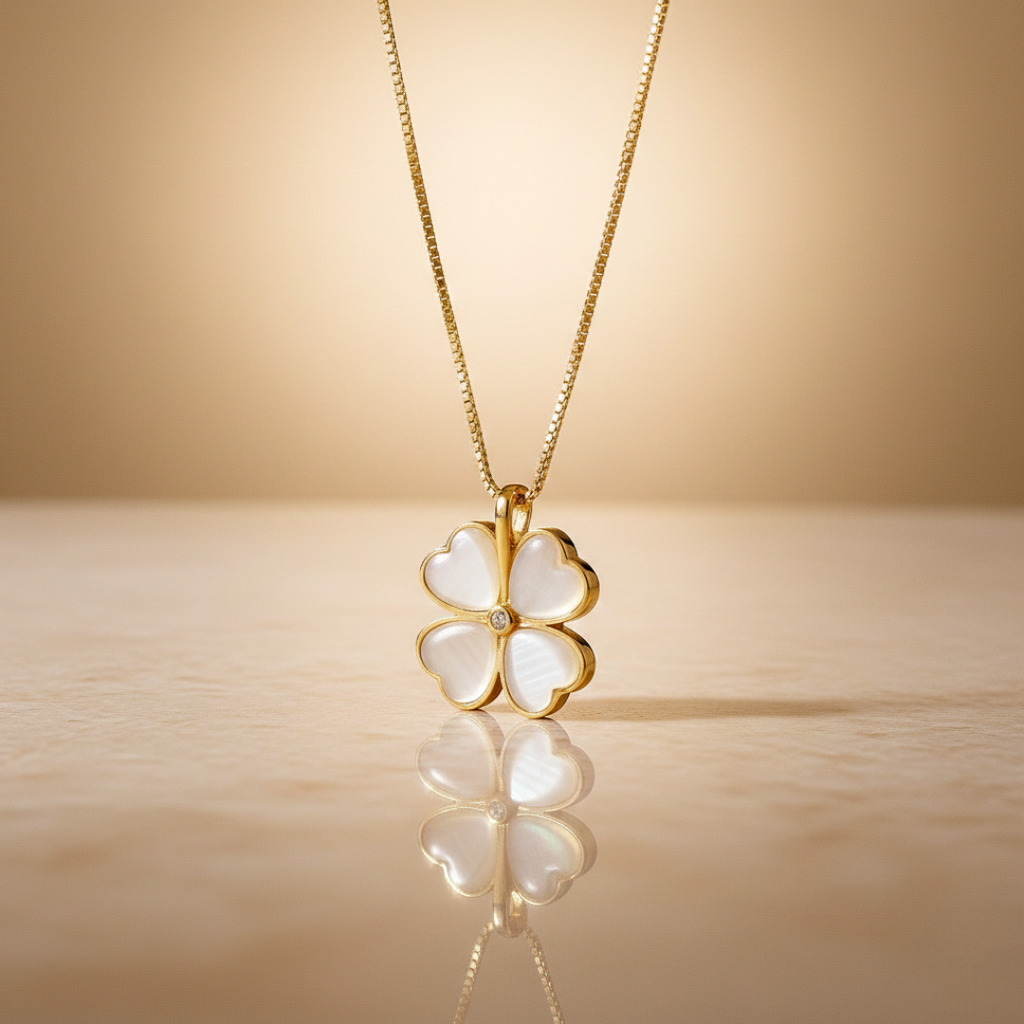 The Enlightened Soul - Golden Pearl Clover Necklace