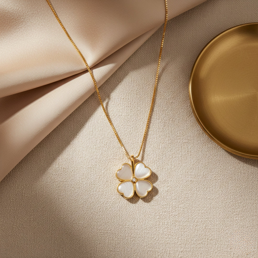 The Enlightened Soul - Golden Pearl Clover Necklace